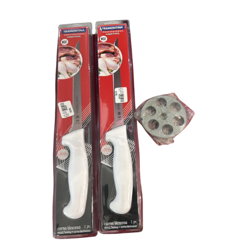 Kit Carnicero 2 Cuchillos Deshuesador de 7" + Cedazo 22 6 Orificios 3/4