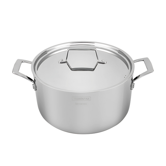 Olla Alta Tramontina Grano de acero inoxidable cuerpo triple con tapa y asas 24 cm 7,7 L