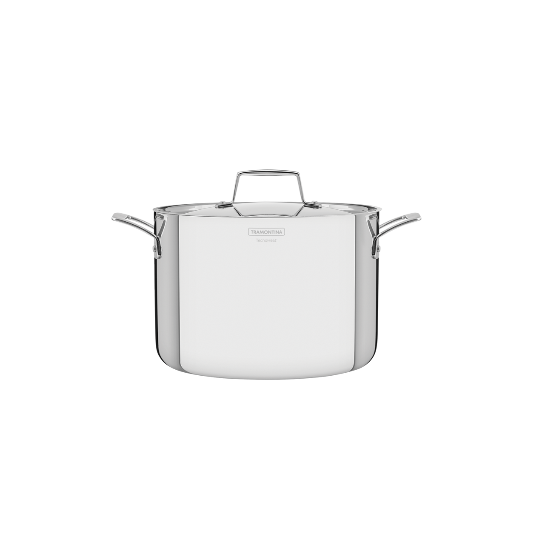 Olla Alta Tramontina Grano de acero inoxidable cuerpo triple con tapa y asas 24 cm 7,7 L
