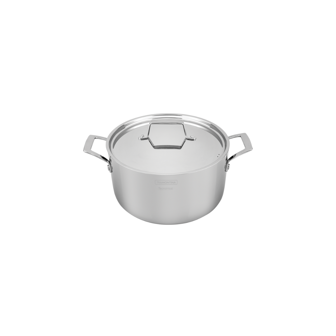 Olla Alta Tramontina Grano de acero inoxidable cuerpo triple con tapa y asas 24 cm 7,7 L