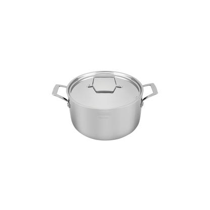 Olla Alta Tramontina Grano de acero inoxidable cuerpo triple con tapa y asas 24 cm 7,7 L