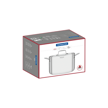 Olla Alta Tramontina Grano de acero inoxidable cuerpo triple con tapa y asas 24 cm 7,7 L