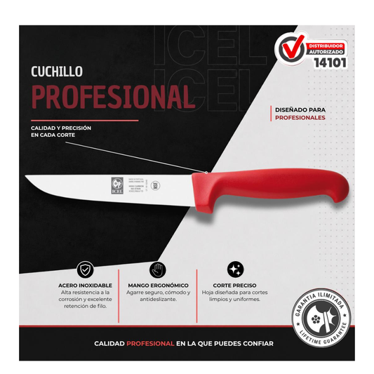 Cuchillo 8” Recto Cacha Roja