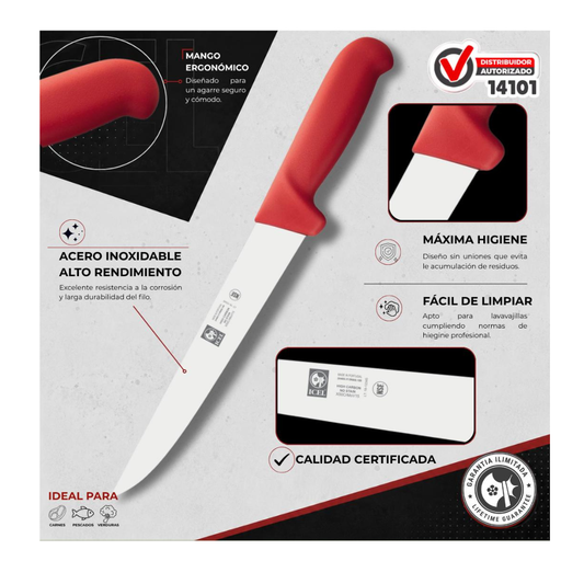 Cuchillo Recto 7” Mango Rojo