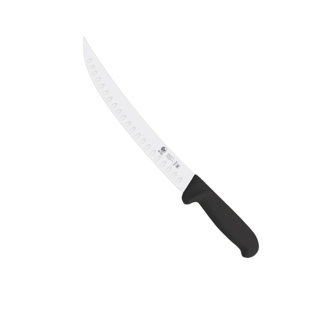 Cuchillo Bistecero Troquelado 10” Curvo Mango Negro