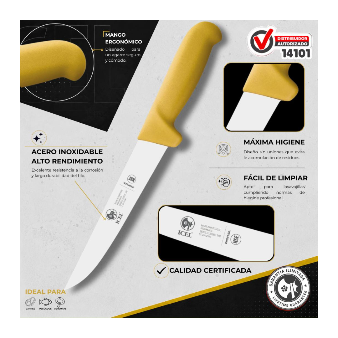 Cuchillo Recto 7” Mango Amarillo PROFLEX