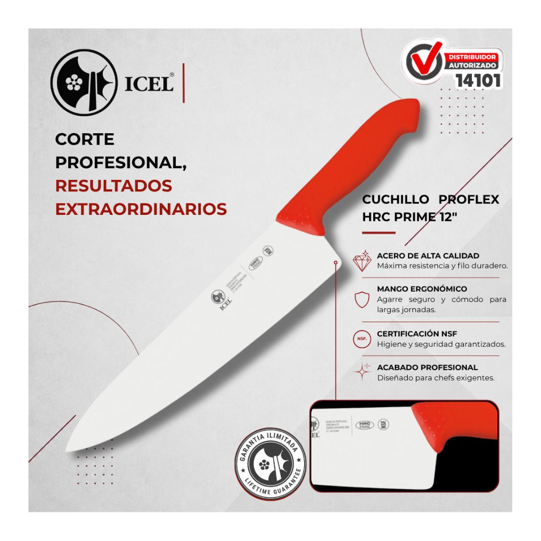 Cuchillo 12” Punta al Centro Mango Rojo PROFLEX HRC PRIME