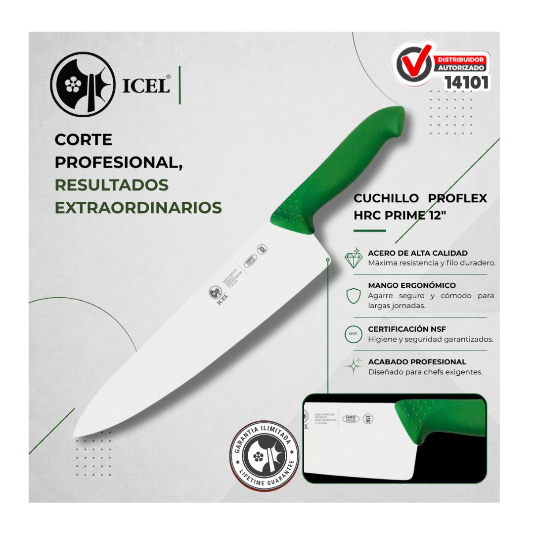 Cuchillo 12” Punta al Centro Mango Verde PROFLEX HRC PRIME