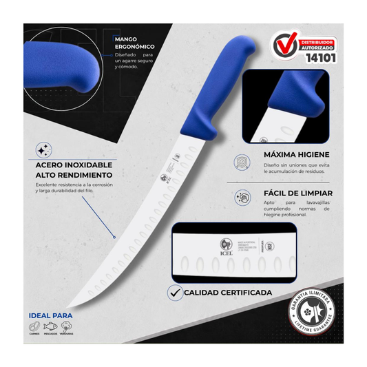 Cuchillo 10” Bistecero Troquelado Mango Azul PROFLEX