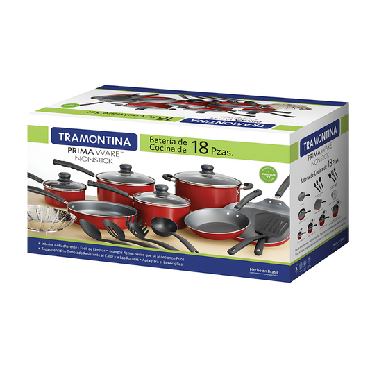Batería de Cocina Primaware Color rojo 18 piezas Tramontina