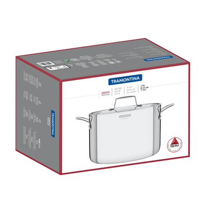 Olla Alta Tramontina Grano de acero inoxidable cuerpo triple con tapa y asas 24 cm 7,7 L