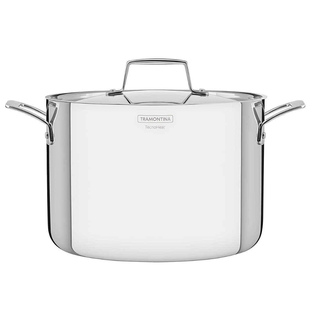 Olla Alta Tramontina Grano de acero inoxidable cuerpo triple con tapa y asas 24 cm 7,7 L